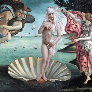 "The Birth of Pearl" remix of Botticelli's painting from the Italian Renaissance